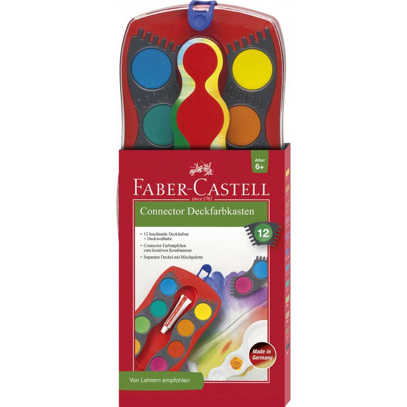 Faber-Castell Farbkasten CONNECTOR · 12 Farben · inkl. Deckweiß · rot
