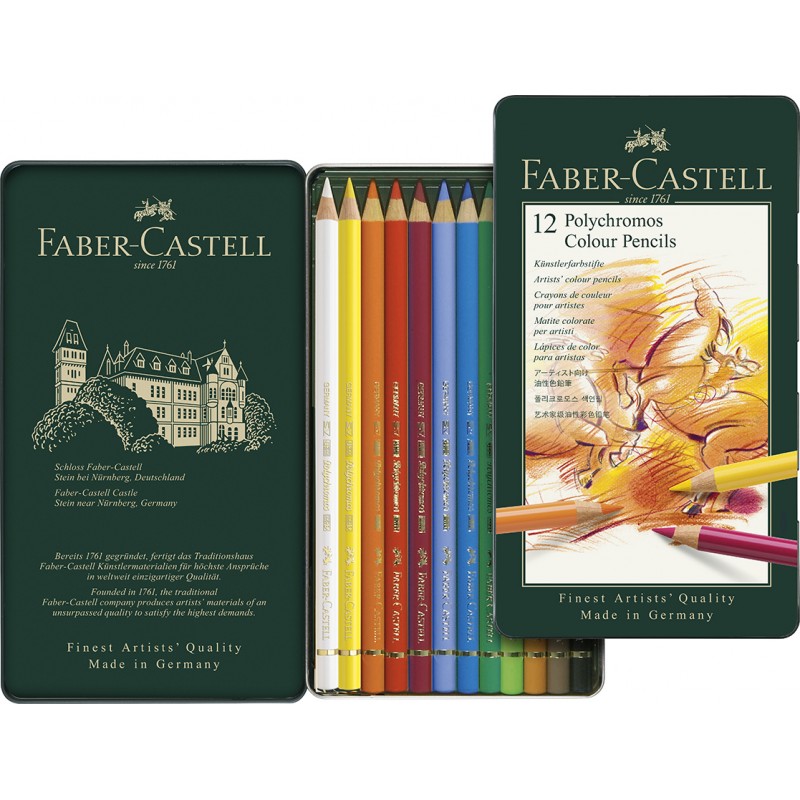 Faber-Castell Künstlerfarbstifte Polychromos · 12 Farben im Metalletui