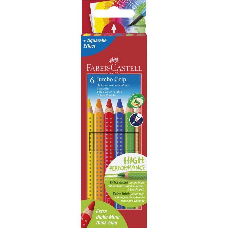 Faber-Castell Farbstift Jumbo GRIP · 6 Farben sortiert im Kartonetui.