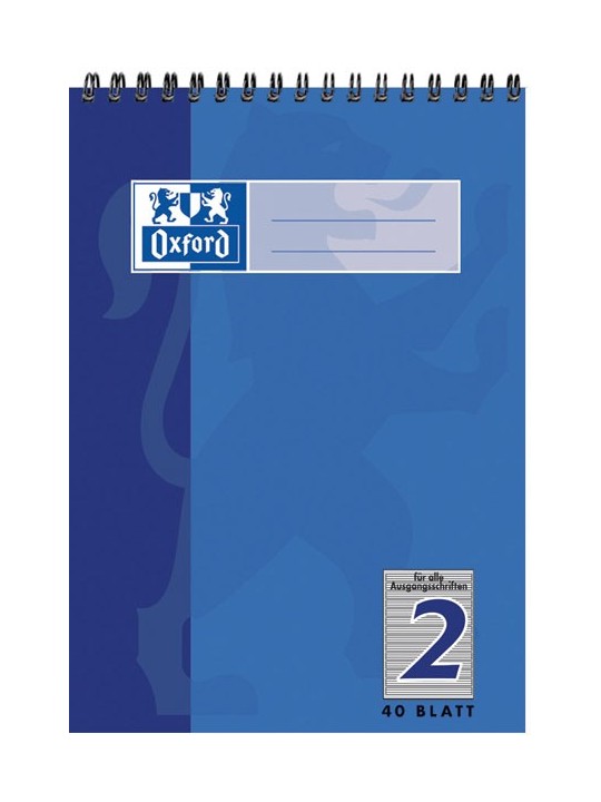 Oxford Schulblock A5 · mit Kopfspirale · Lineatur 2 · 90 g/m² · 40 Blatt