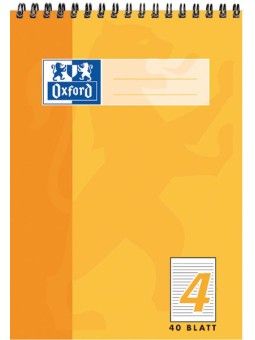 Oxford Schulblock A5 · mit Kopfspirale · Lineatur 4 · 90 g/m² · 40 Blatt
