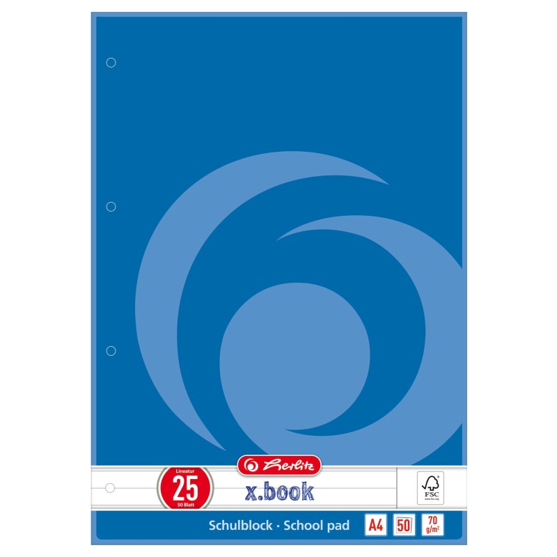 Herlitz Schulblock · A4 · Lineatur 25 (liniert mit Rand) · 70 g/m² · 50 Blatt