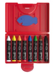 Pelikan Wachsmalstift 665/8 · dreieckig · wasserfest · 8 Farben · Box mit 8 Stück + 1 Schaber