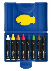 Pelikan Wachsmalstift 666/8 · rund · wasservermalbar · 8 Farben · Box mit 8 Stück + 1 Schaber