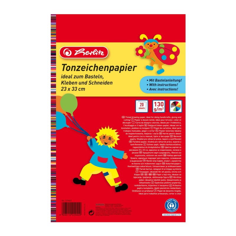 Herlitz Tonzeichenpapierblock 130 g/m² · 23 x 33 cm · 20 Blatt in 10 Farben