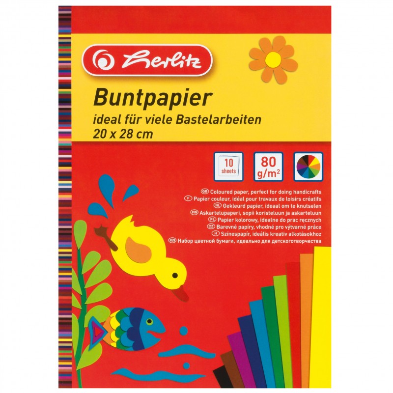 Herlitz Glanzpapier · Buntpapier · ungummiert · 20 cm x 28 cm ·  100 g/m² · 10 Blatt (versch. Farben)