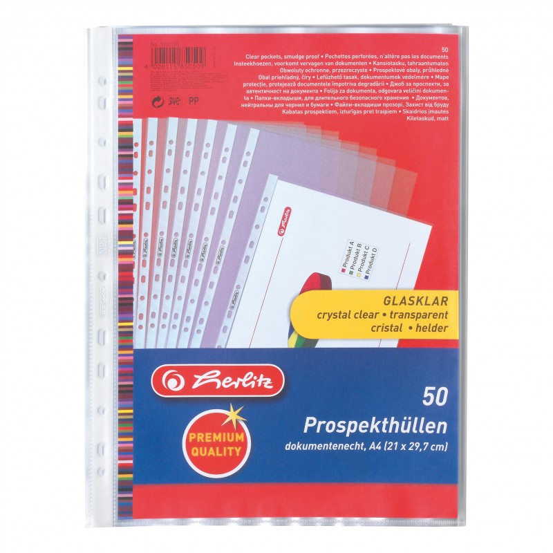 Herlitz Prospekthülle · A4 · Premium · glasklar · 50 Stück