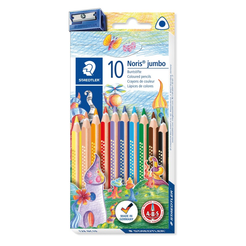 STAEDTLER® Farbstift Noris Club® jumbo dreikant · 128 NC10 · 4 mm · Kartonetui mit 10 Farben + Spitzer