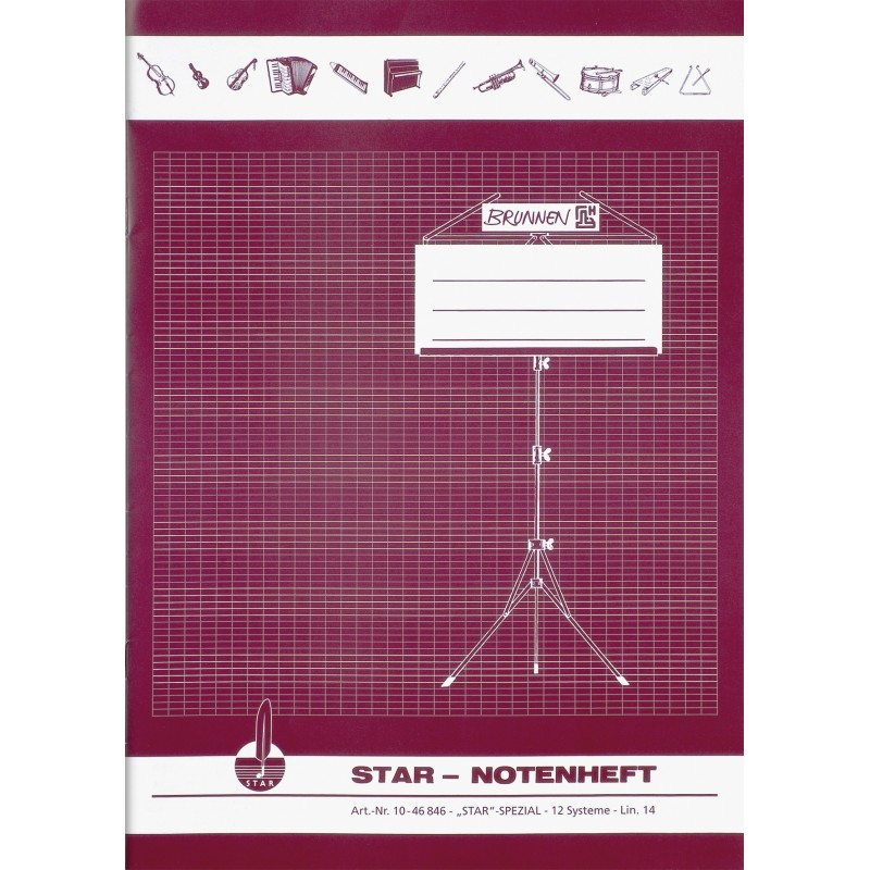 BRUNNEN Notenheft · DIN A4 hoch · Star Lineatur 14 · 8 Blatt