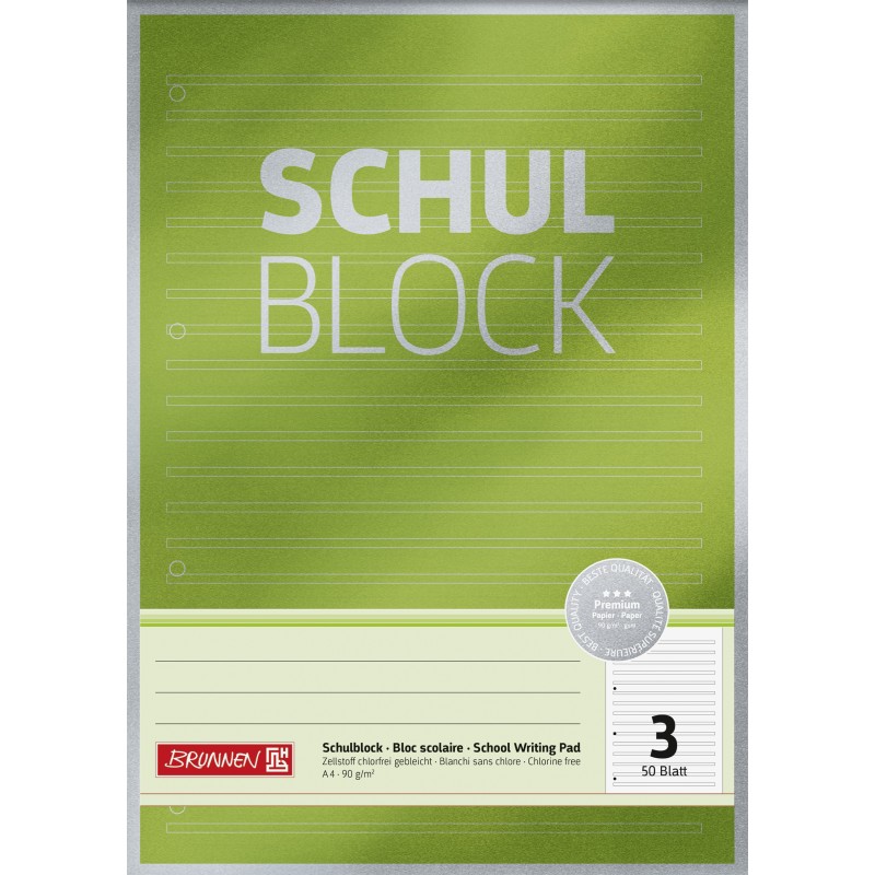 BRUNNEN Schulblock · DIN A4 · Lineatur 3 · 50 Blatt · Premium