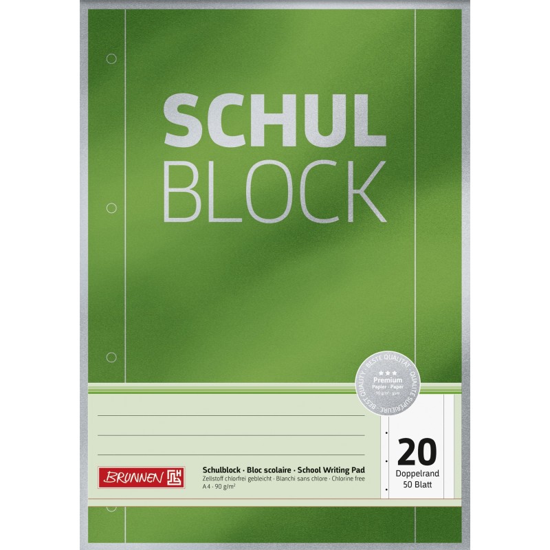 BRUNNEN Schulblock · A4 unlininiert · Lineatur 20 · 50 Blatt Premium