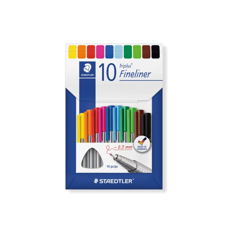 STAEDTLER® Feinschreiber triplus® fineliner · ca. 0,3 mm · Karton-Kissenetui mit 10 Farben