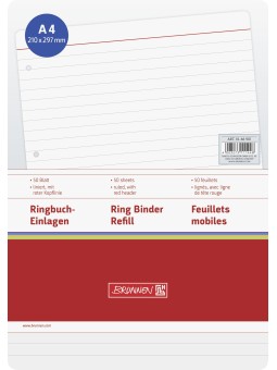 BRUNNEN Ringbucheinlagen · DIN A4 · liniert · ohne Rand · Lineatur 21 · 50 Blatt