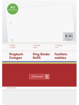 BRUNNEN Ringbucheinlagen · DIN A5 · blanko · unliniert · Lineatur 6 · 50 Blatt