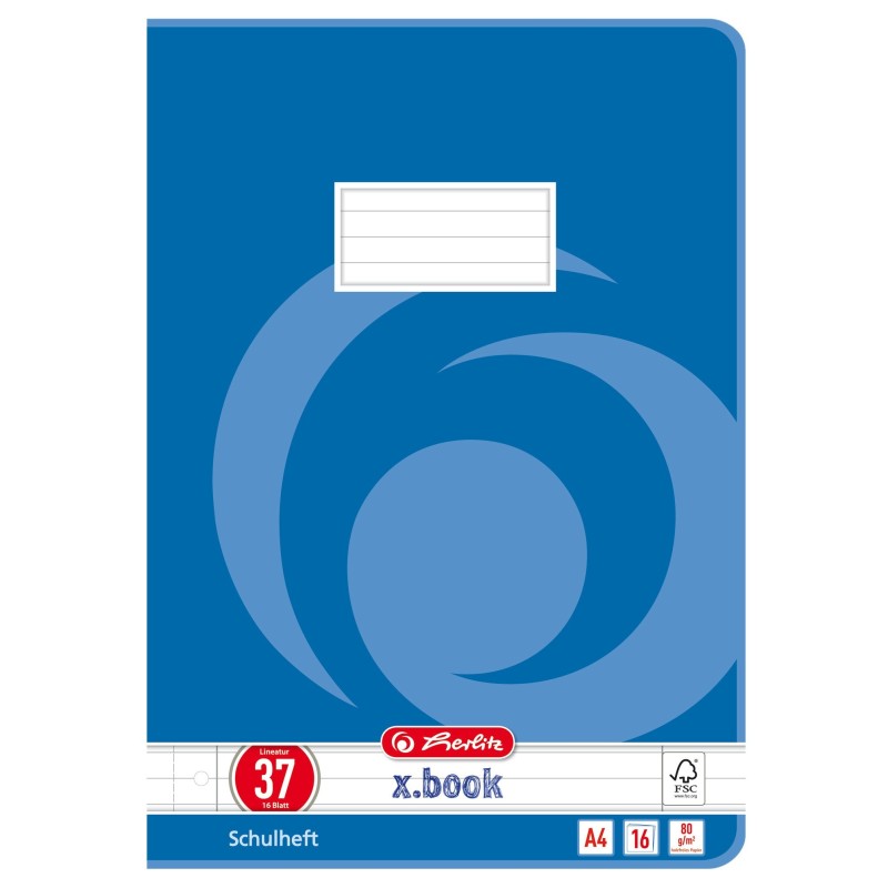 Herlitz Schulheft A4 · Lineatur 37 (liniert Doppelrand, gelocht, perforiert) · 80 g/m² · 16 Blatt
