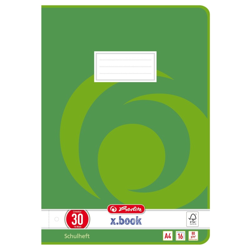 Herlitz Schulheft A4 · Lineatur 30 (blanko, gelocht, perforiert) · 80 g/m² · 16 Blatt