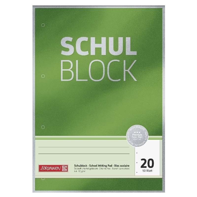 BRUNNEN Schulblock · A4 unlininiert · Lineatur 20 · 50 Blatt Premium