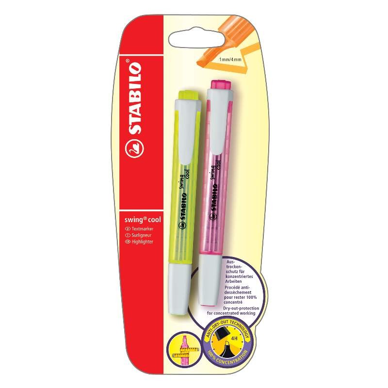 STABILO® Textmarker STABILO® swing® cool · Blisterkarte mit 2 Stiften · gelb / pink