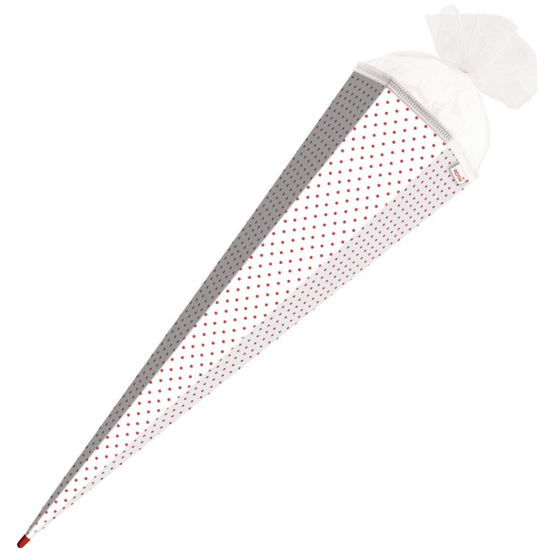 Roth Bastelschultüte  · mit Tüllverschluss · 85cm · 6-eckig · weiß - rote Punkte