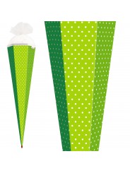 Roth Bastelschultüte  · mit Tüllverschluss · 85cm · 6-eckig · grün - weiße Punkte