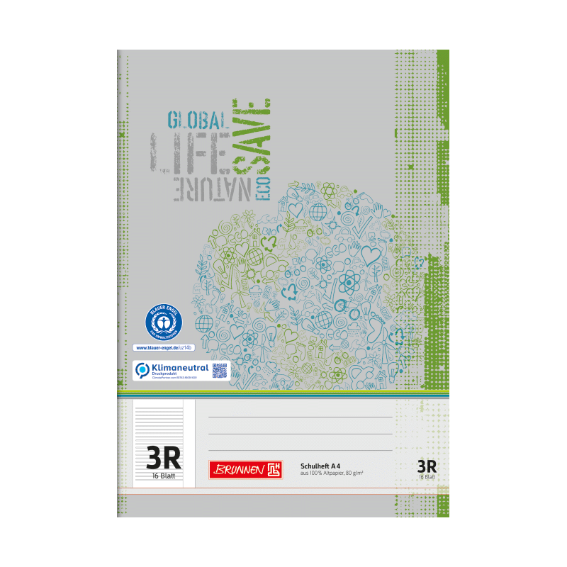 BRUNNEN Schulheft · DIN A4 · Lineatur 3R · liniert - 3. Schuljahr · MIT  RAND · 16 Blatt · Umweltpapier