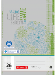 BRUNNEN Schulheft · DIN A4 · Lineatur 26 · kariert mit Rand · 16 Blatt · Umweltpapier