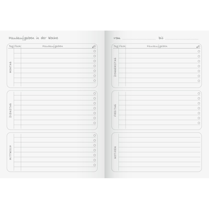 Hausaufgabenheft · DIN A5 · 48 Blatt · Umweltpapier