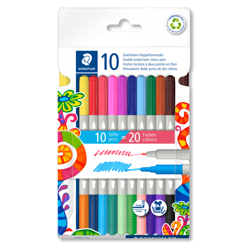 STAEDTLER® Doppelfasermaler · zweifarbig · 10 Stifte · 20 Farben