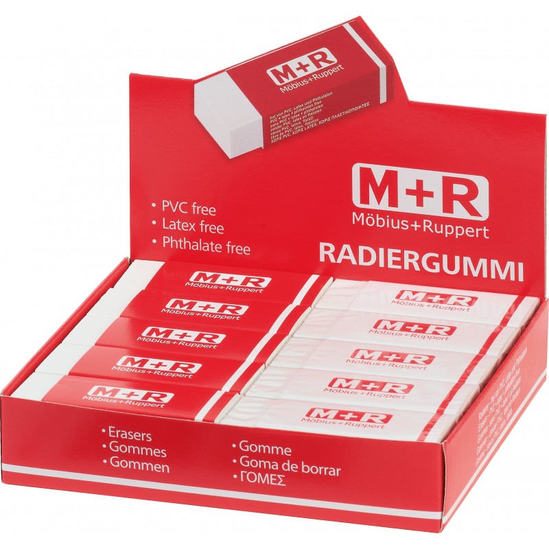 M + R Radiergummi · 22 mm x 60 mm x 11 mm · PVC- und latexfrei
