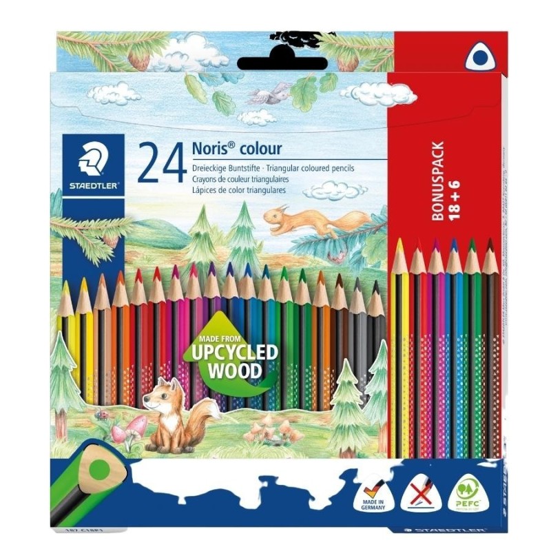 STAEDTLER® Buntstifte Noris® colour · 24 Stifte in 18 Farben · Dreikant -Holzbuntstifte