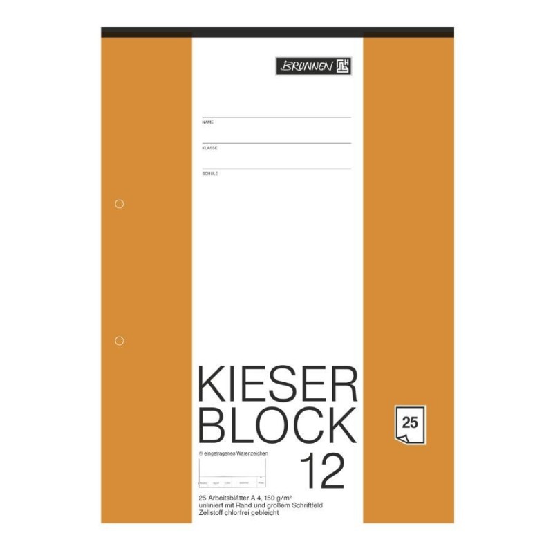 BRUNNEN Kieserblock 12 · unliniert/blanko · 25 Bl · extrastarkes Papier 150g/m²