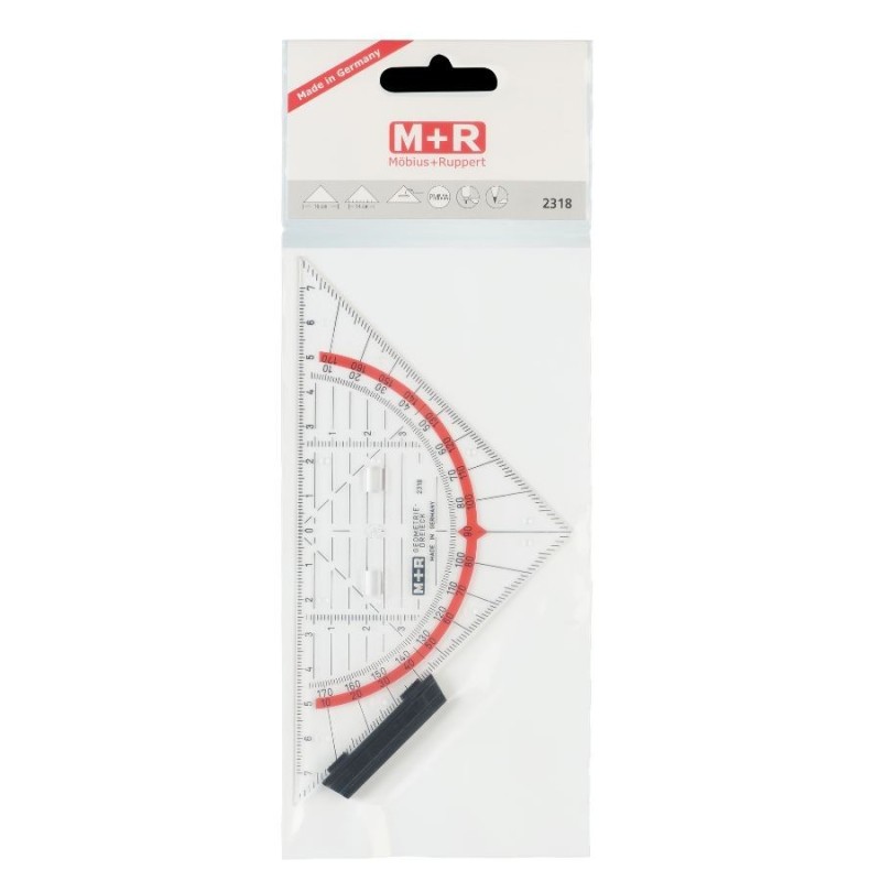 M+R Geo-Dreieck MIT GRIFF · abnehmbar · 16cm · glasklar