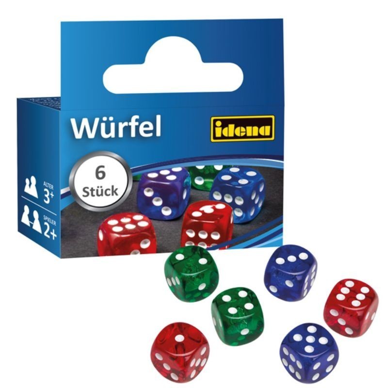 idena Würfelset 6 Spielwürfel in 3 Farben · bunte Spielwüfel