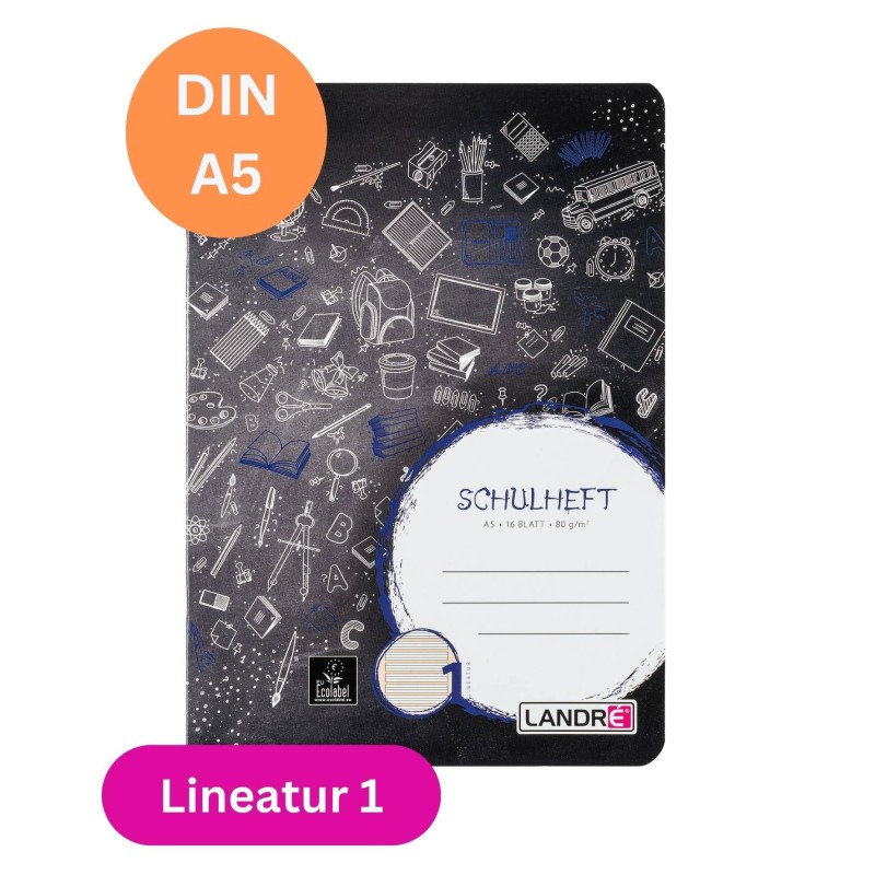 Landré Schulheft A5 · Lineatur 1 · 80 g/m² · 16 Blatt
