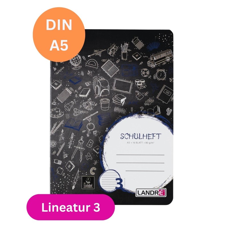 Landré Schulheft A5 · Lineatur 3 · 80 g/m² · 16 Blatt