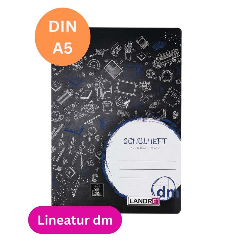 Landré Schulheft A5 · Lineatur dm · 80 g/m² · 16 Blatt