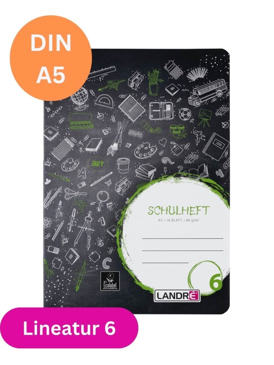 Landré Schulheft A5 · Lineatur 6 · 80 g/m² · 16 Blatt