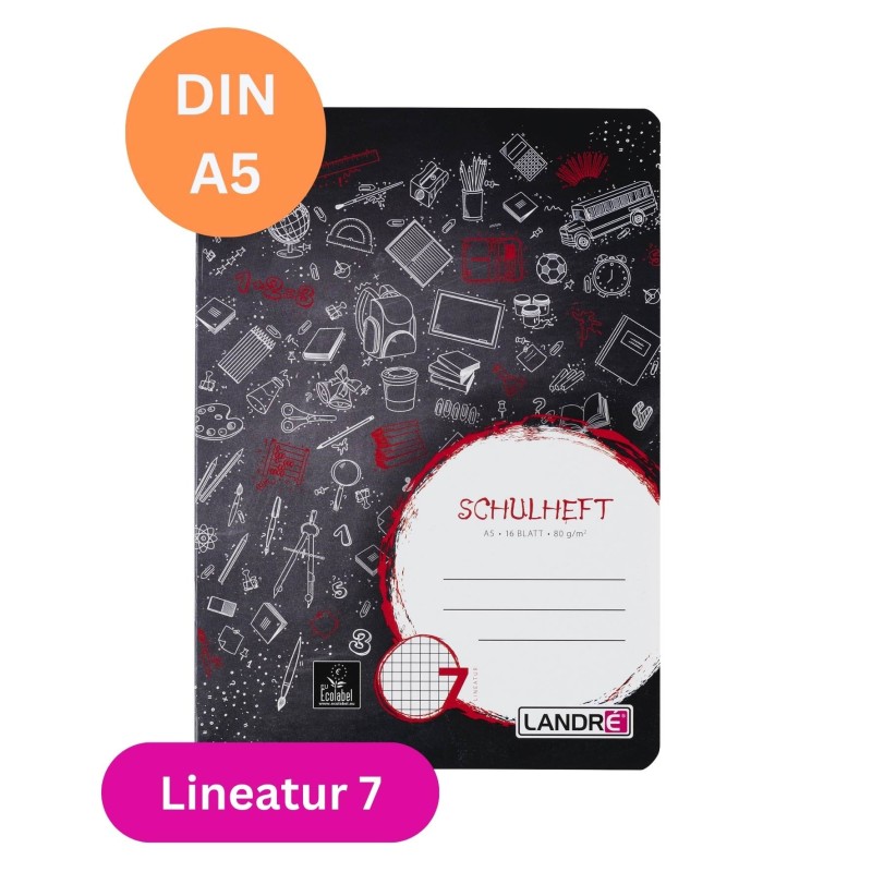 Landré Schulheft A5 · Lineatur 7 · 80 g/m² · 16 Blatt