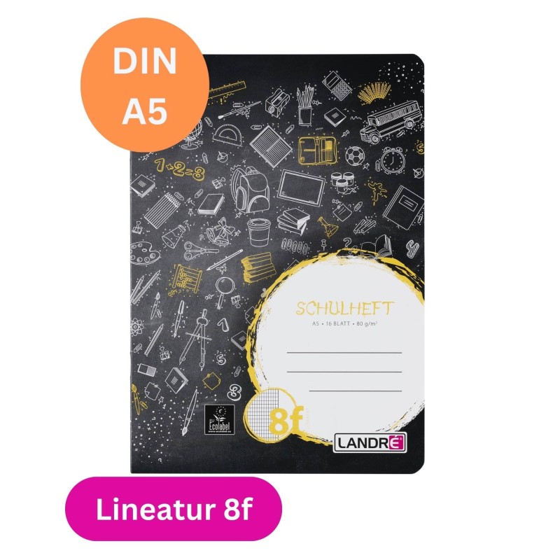 Landré Schulheft A5 · Lineatur 8f · 80 g/m² · 16 Blatt