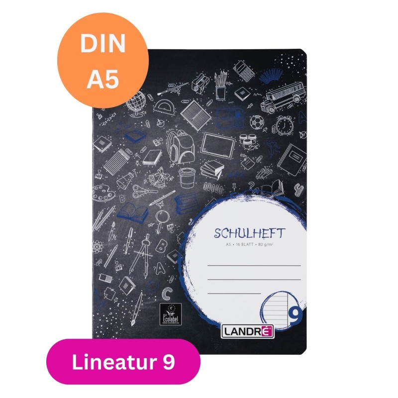 Landré Schulheft A5 · Lineatur 9 · 80 g/m² · 16 Blatt