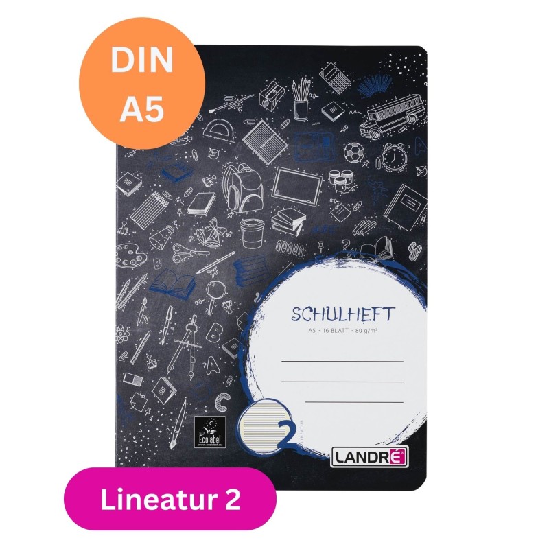 Landré Schulheft A5 · Lineatur 2 · 80 g/m² · 16 Blatt