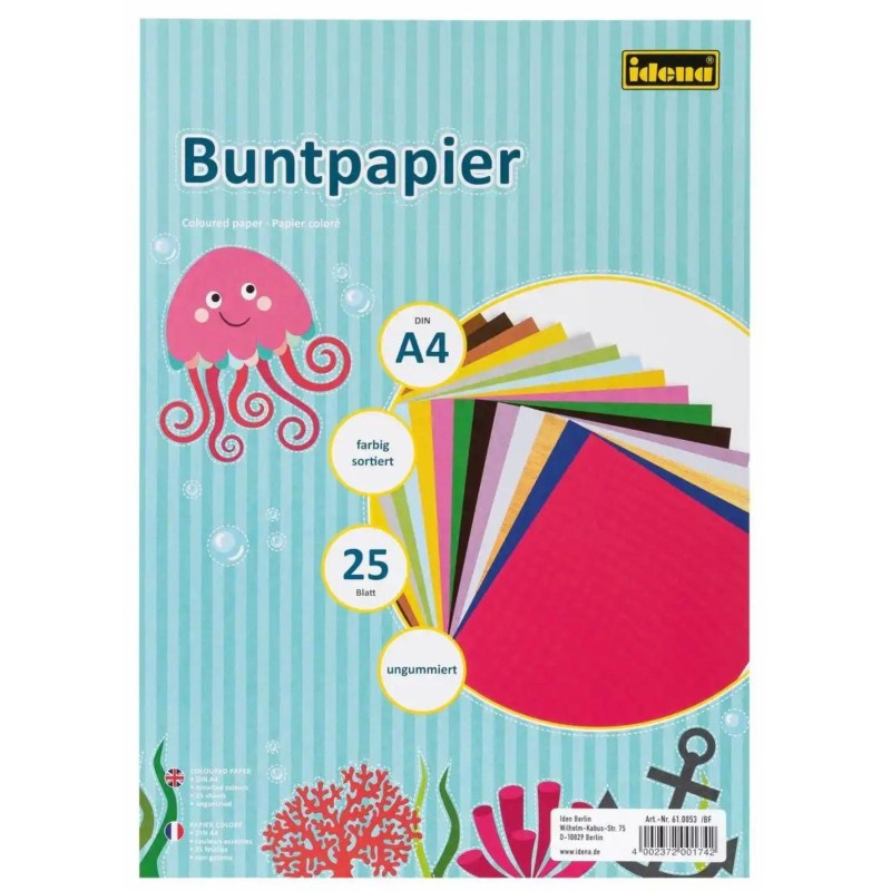 idena Buntpapier · ungummiert · DIN A4 · 25 Blatt