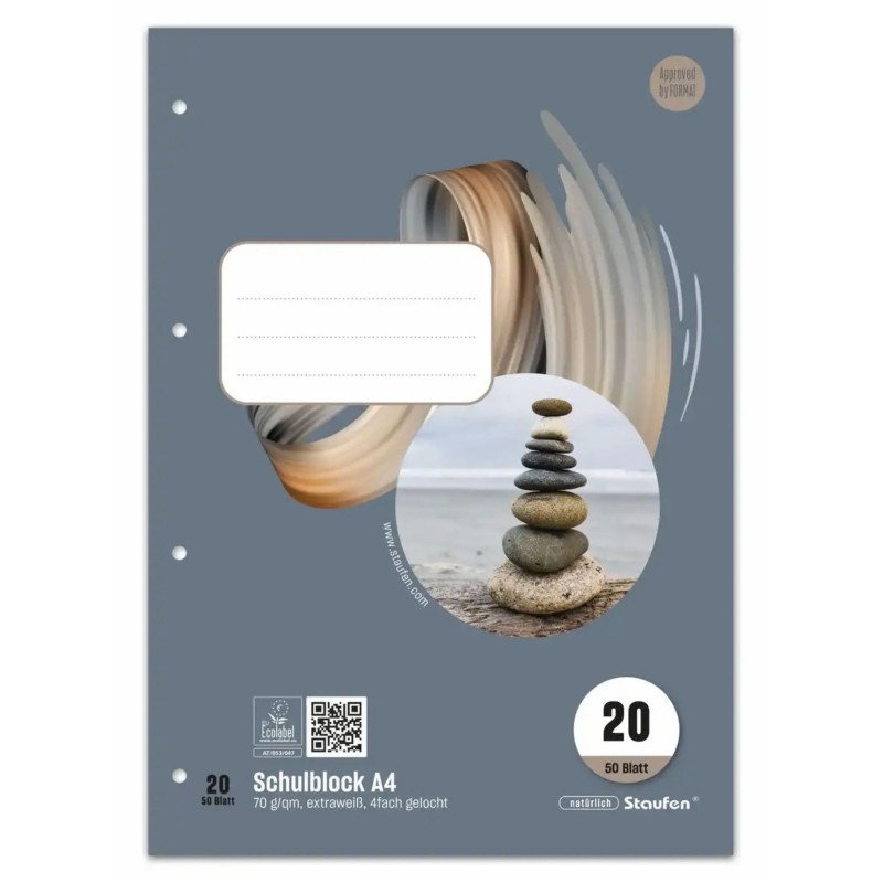 Staufen Style Schulblock DIN A4 · 50 Blatt · 70g/qm · Lineatur 20 · blanko