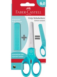 Faber-Castell Schulschere 13,5 cm · Türkis · Edelstahlklinge · Abgerundete Spitze · Soft-Griffzone · Für Rechts- & Linkshänder ·