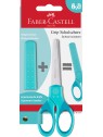 Faber-Castell Schulschere 13,5 cm · Türkis · Edelstahlklinge · Abgerundete Spitze · Soft-Griffzone · Für Rechts- & Linkshänder ·