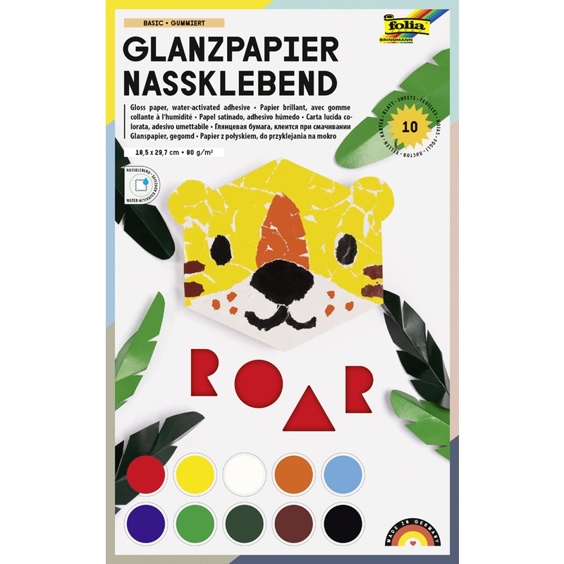 folia Glanzpapier / Buntpapier · gummiert · DIN A4 · 10 Blatt