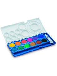 Wasserfarbkasten 12 Farben · Inkl. Deckweiß · Farbkreis nach Itten · 13 Mischfelder · DIN 5023 · Robustes Gehäuse · Farbe: Blau