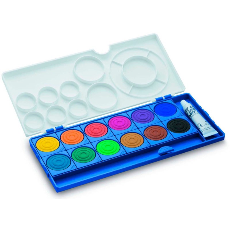 Wasserfarbkasten 12 Farben · Inkl. Deckweiß · Farbkreis nach Itten · 13 Mischfelder · DIN 5023 · Robustes Gehäuse · Farbe: Blau