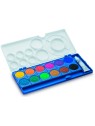 Wasserfarbkasten 12 Farben · Inkl. Deckweiß · Farbkreis nach Itten · 13 Mischfelder · DIN 5023 · Robustes Gehäuse · Farbe: Blau