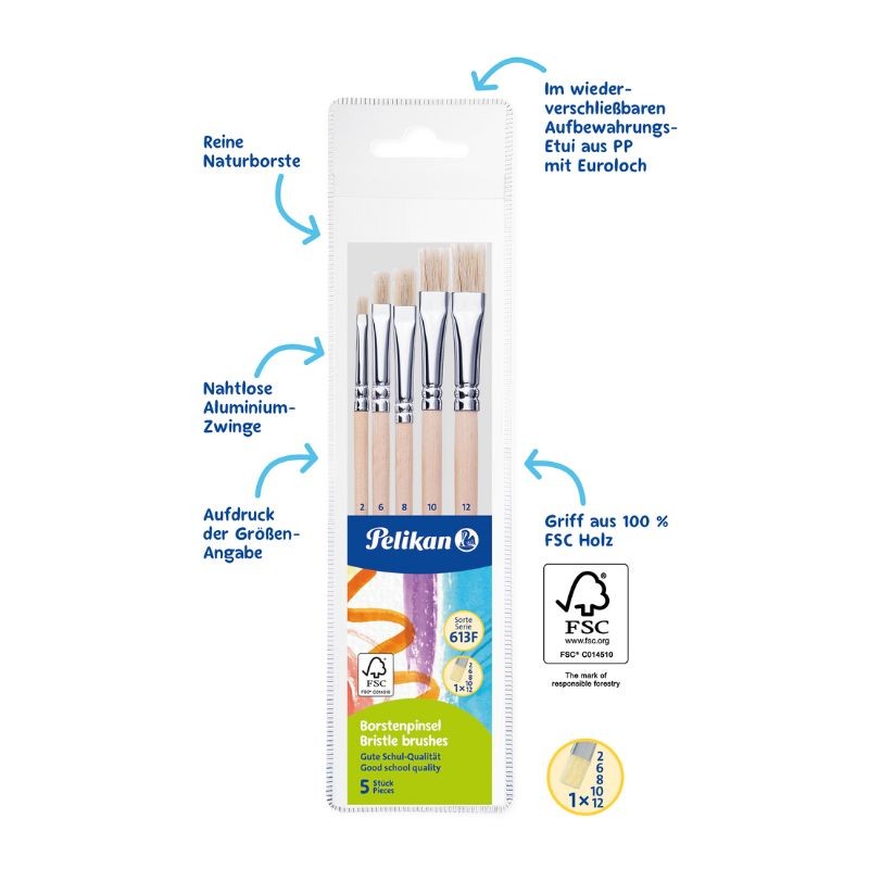 Pelikan Borstenpinsel-Set · 5-teilig · Größen 2-6-8-10-12